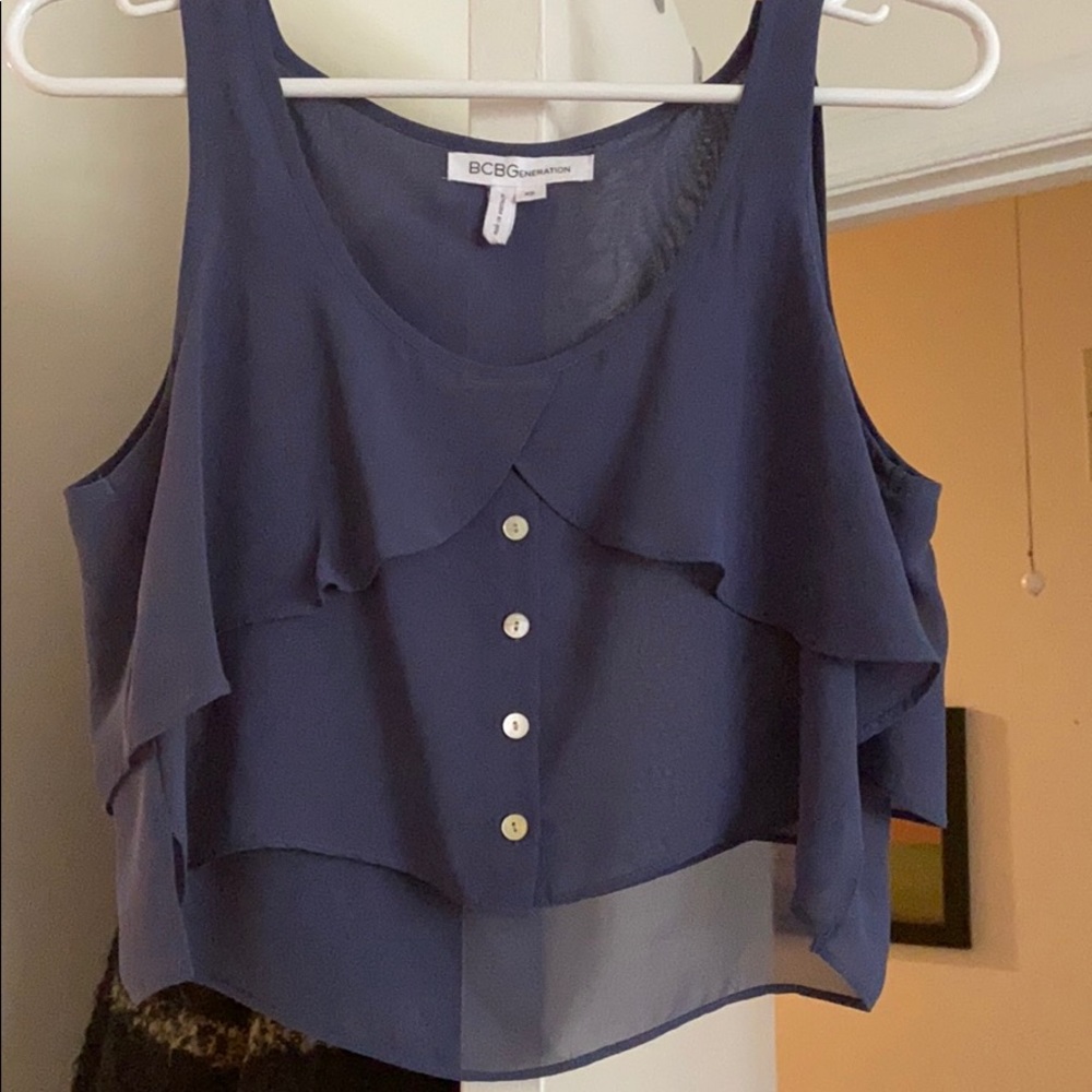 BCBGeneration Navy sheer crop top
